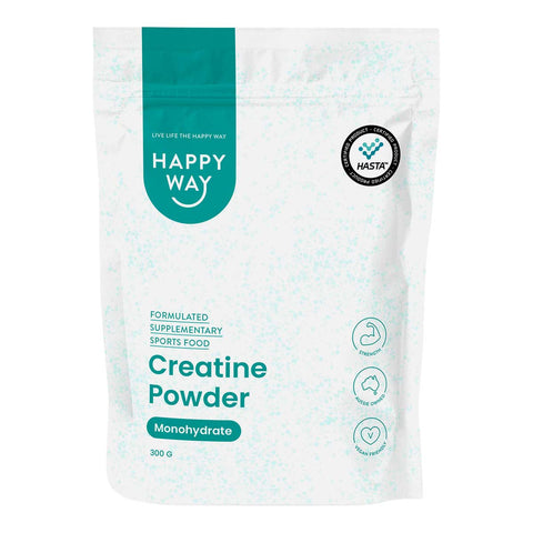 Happy Way Creatine Powder Monohydrate package on a white background