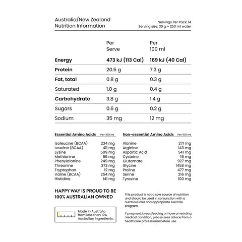 Nutrition information label for a product with detailed nutritional facts and ingredient information.