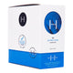 Side view of hero condoms box packaging. Blue and white simplistic design.