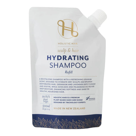 Holistic Hair hydrating shampoo refill pack on a white background