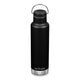 Front of Klean Kanteen Calssic Insulated Water Bottle 592ml Black with loop lid.