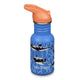 Front of Klean Kanteen Classic Kids Water Bottle 355ml with orange cap. Blue bottle with illustrations of sharks wearing sunglasses.