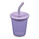 Front of Klean Kanteen Kids Cup with Straw Lid 295ml - Paisley Purple. Stainless steel cup & straw with silicone lid & straw tip.