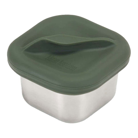 Klean Kanteen Rise Food Box Half Snack 83ml square stainless steel container with a green lid on a white background.