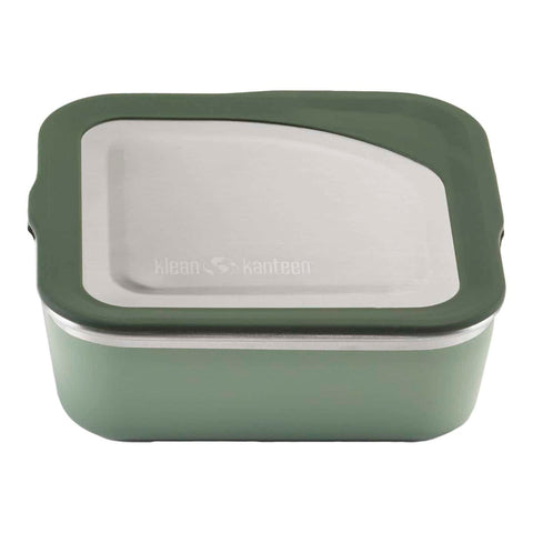 Klean Kanteen Rise Food Box - Lunch 591ml square stainless steel & silicone lunch box. Green & steel colouring.