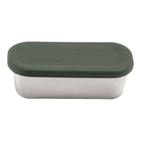Klean Kanteen Rise Food Box Snack 295ml capacity. Stainless steel container with a green silicone lid. 