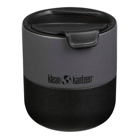 Front of Klean Kanteen Rise Lowball Tumbler 280ml Asphalt. Grey and black stainless steel.  
