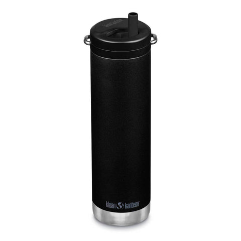 Front of Klean Kanteen TK Wide Insulated Water Bottle 592ml Twist Cap - Black. On a white background. 