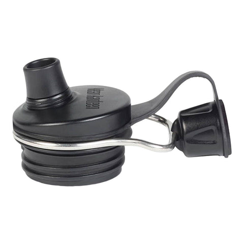 Closeup of chug cap with cap removed and attached to the metal carry loop.