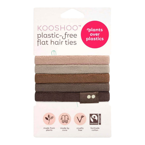 Pack of Kooshoo Plastic-Free Hair Ties - Earth Tints on a white background.