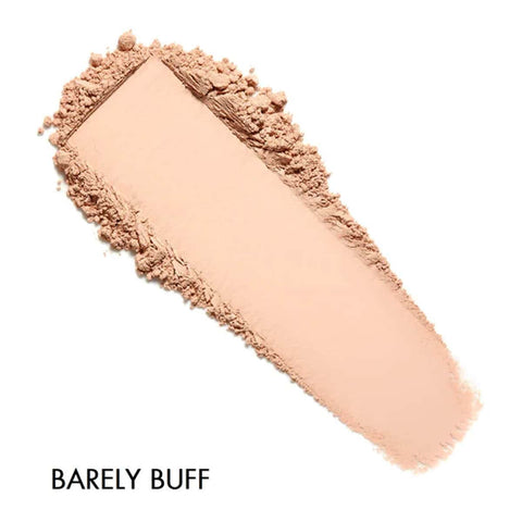 Cosmetic shade swatch labeled 'Barely Buff' on a white background