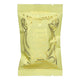 A single stand-up pouch of Loco Love Almond Caramel Crunch chocolate with sesame, featuring a pale yellow-green background with metallic gold foil lettering and decorative borders.