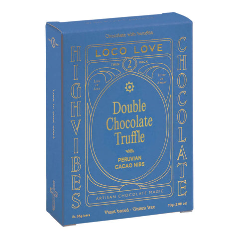 Twin pack of Double Chocolate Truffle bars with peruvian cacao nibs. 