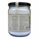 Back view of a glass jar of Mindful Foods Creatine Monohydrate with a black lid and a white label containing product details and a barcode.