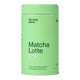 Green container of 'Matcha Latte' with branding on a white background