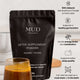 MUD Organics detox supplement powder packaging with a glass of powder and benefits listed.