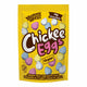 Packaging of Mummy Meegz Chickee Eggs Vegan chocolate eggs in yellow colourful packaging on a white background.