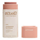 8.5g stick of Oceanly rose blush in cardboard packaging on a white background with the cap off. 