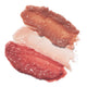 Three lip gloss swatches on a white background.