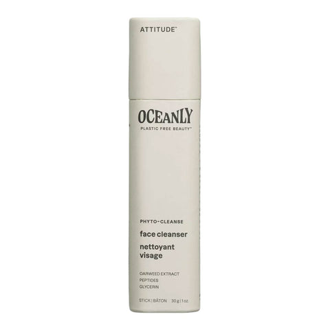 Oceanly face cleanser bottle on a white background.