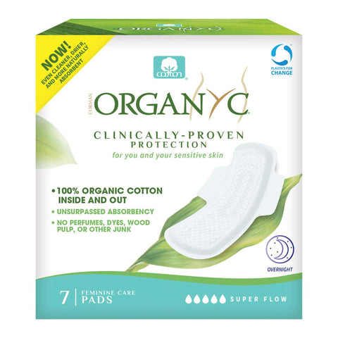 Pack of 7 Organyc Overnight Pads for heavy flow. Highly absorbent & 100% organic cotton.