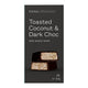 Pana Organic Toasted Coconut & Dark Choc mini snack bars packaging on a white background. 5 bars. 