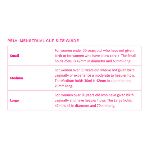 Pelvi Cup size guide.