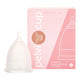 Menstrual cup with pink packaging featuring the brand 'pelvi' on a white background. Size small.