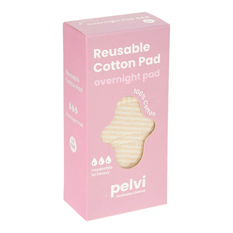 Pink box of reusable cotton pad with 'pelvi' branding on a white background.