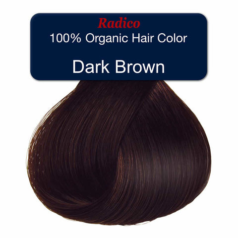 Dark brown hair colour swatch with Radico branding on a white background.