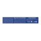 A long, narrow blue product label or packaging insert on a white background, with white text describing 'Magic Soap' and fragrance-related copy, plus certification logos at the bottom right.