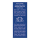 A tall blue rectangular product information card with white text and a simple line drawing of a face being washed, centered on a white background.