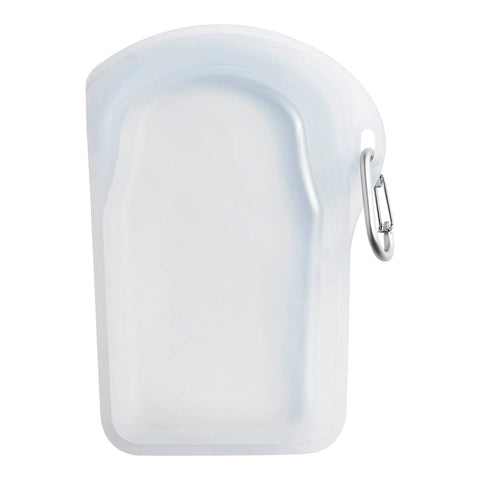 Stasher white silicone reusable go bag with carabiner. 532ml.