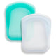 Aqua and clear stasher pocket set of silicone reusable pouches.