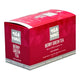 A red and pink box of Tea Tonic Berry Green Tea, showing the front and side panels with white text and a grey logo block, set against a plain white background. Low caffeine content.