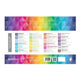 The back of a tea advent calendar, featuring a colorful geometric gradient design in purple, blue, green, yellow, orange, and pink.