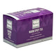 A purple box of Tea Tonic Warm Spicy Tea, featuring a geometric pattern on the front and side panels, with white text and a silver-grey band at the bottom, set against a plain white background.