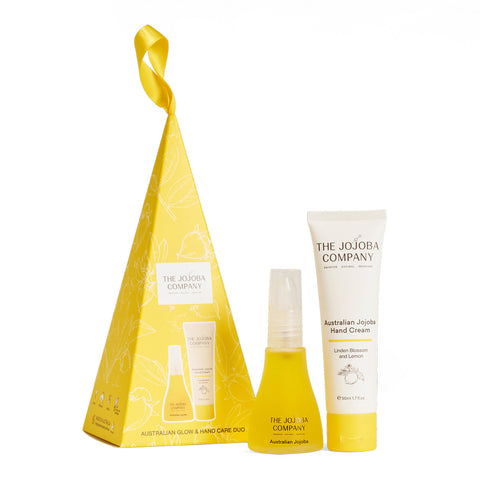 The Jojoba Company Australian Glow & Hand Care Duo skincare set.