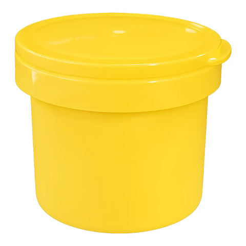 A bright yellow plastic container with a matching screw-on lid, shown against a plain white background.