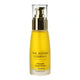 Glass bottle of Ultimate Youth Potion with yellow coloured product. Gold pump labeled 'The Jojoba Company' on a white background