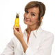 Mature woman holding a bottle of Ultimate Youth Potion next to her complexion.