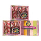 Three boxes of natural strawberry candy canes stacked together on a white background. The pink boxes contain red and white striped candy canes, and the front box features a colorful pastel design with the brand logo 'The Natural Candy Shop'.
