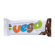 Vegó Mini whole hazelnut chocolate bar in its white wrapper, featuring the colourful Vegó logo and a photo of chocolate-covered hazelnuts on the right side.