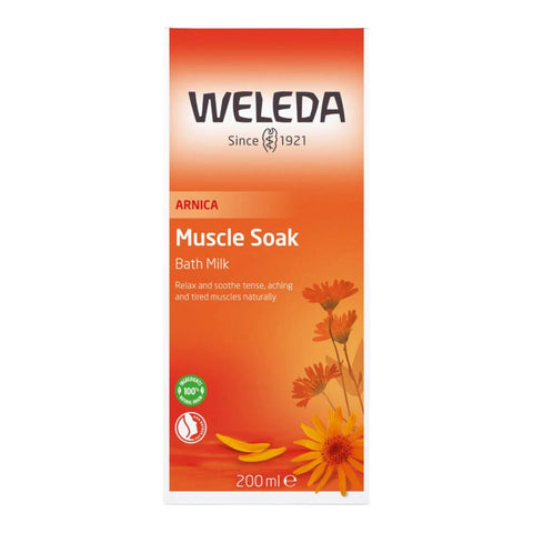 Weleda Arnica Muscle Soak Bath Milk packaging on a white background