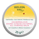 Weleda baby all-purpose balm container with yellow lid and white base.