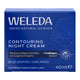 A blue rectangular box of Weleda Contouring Night Cream, featuring white and dark blue text and a botanical line drawing on a white background.