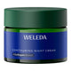 Weleda Contouring Night Cream jar with a dark green lid and a blue label, on a white background.