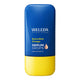 A bottle of Weleda Extra Rich Omega Serum Drops, featuring a blue upper body with white and yellow text, and a yellow lower base.