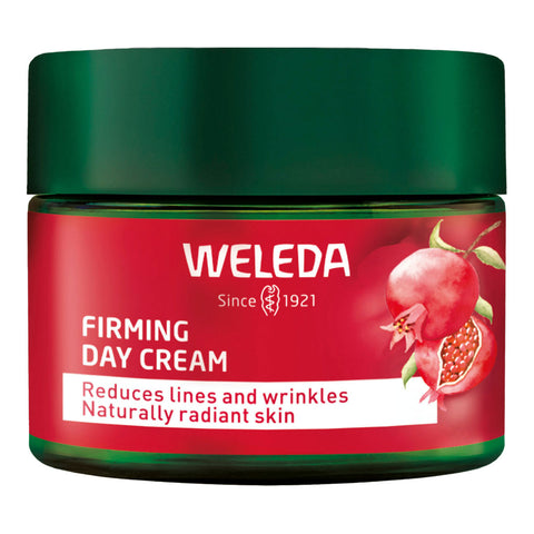 Weleda Firming Day Cream 40ml jar with red label & green lid on a white background.