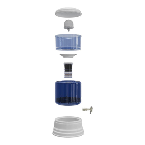 Exploded view of zazen Water Alkaline Water Filter System - Glass Bottom Tank.
